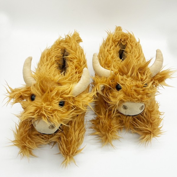 Highland Cattle Slippers, Fluffy Winter Warm Novelty House Shoes for Adults