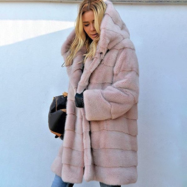 Hooded Faux Fur Coat Oversized Long Outerwear for Women