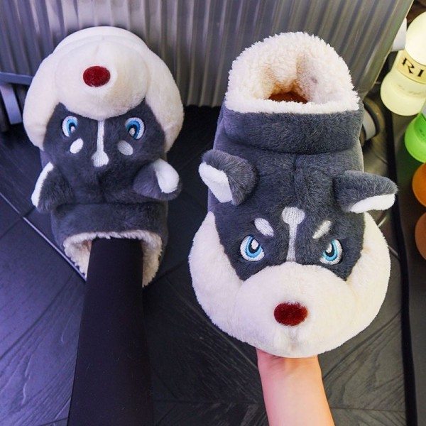 Husky Dog Slippers Winter Warm House Shoes for Adults