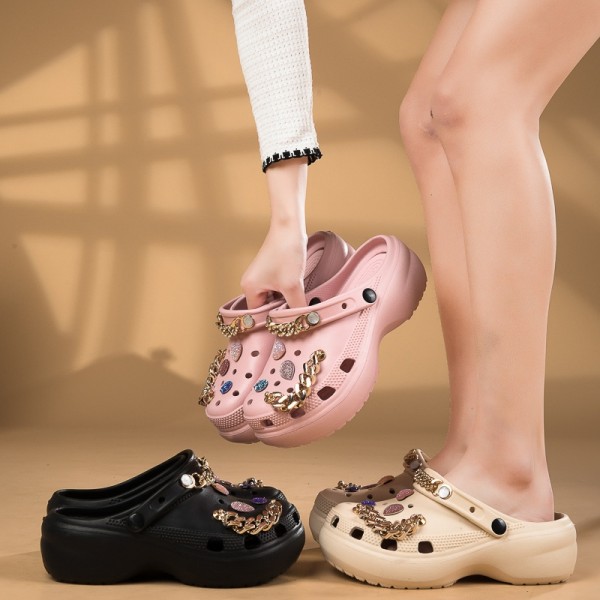 Jeweled Clogs with Chain Platform Sandals for Women