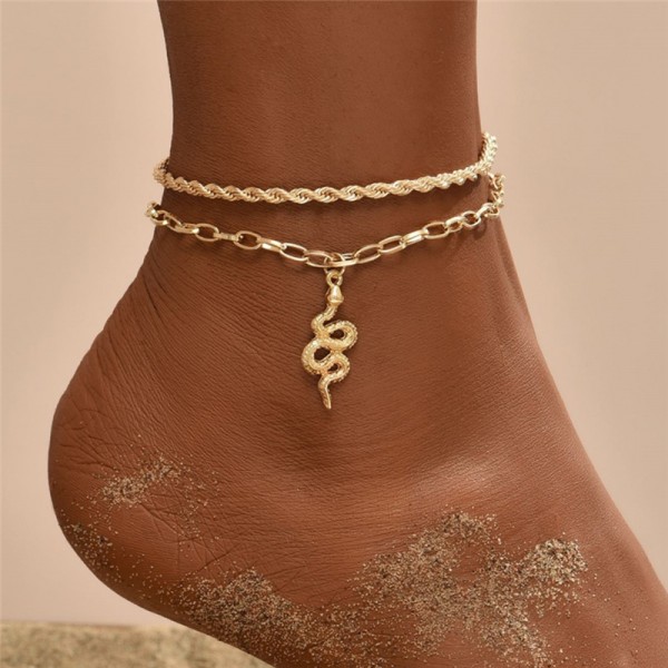 Vintage Layered Ankle Bracelets Gold Snake Anklets Chain for Women