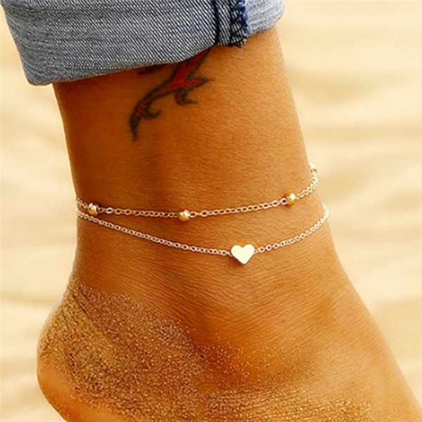 Pearl Tiny Heart Layered Ankle Bracelets Anklets Chain 