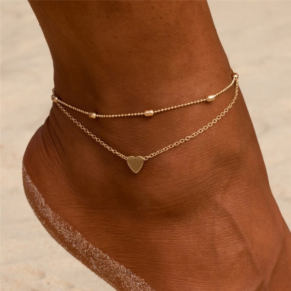 Layered Heart Ankle Bracelets Cross Anklets Chain for Women