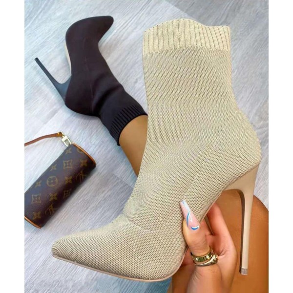 Knit Sock Booties High Heel Ankle Boots for Women