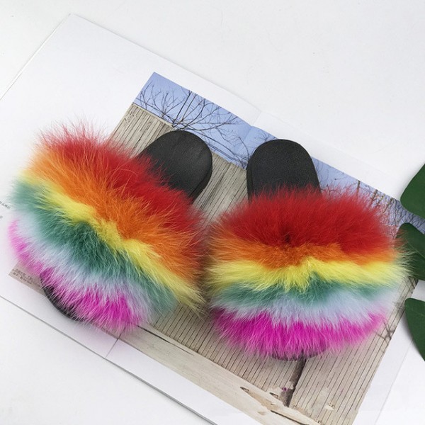 Fox Fur Slides for Little Girls Furry Sandals