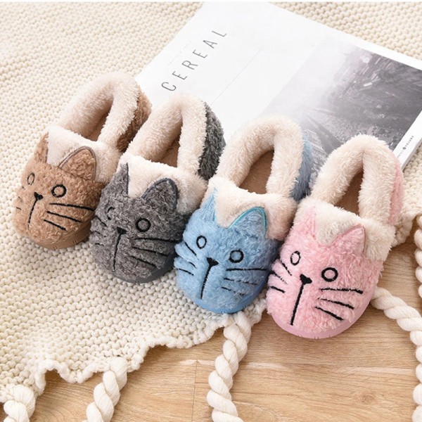 Cute Cat Slippers for Little Girls or Boys Kids Fuzzy Toddler House Shoes