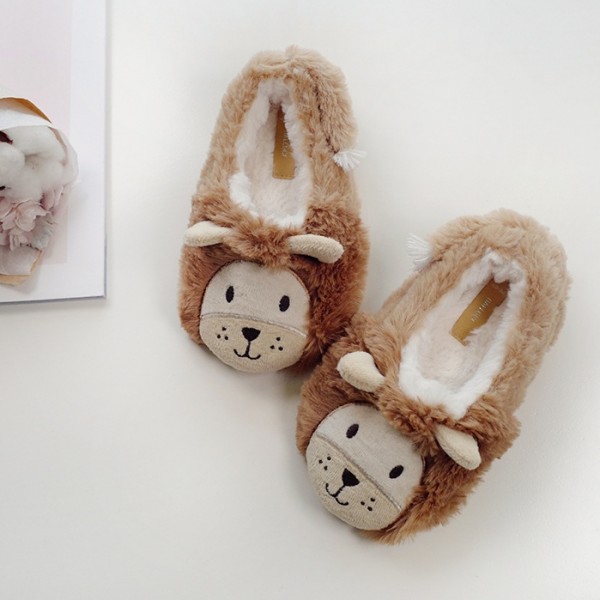 Cute Kids Lion Slippers Fuzzy Closed Back Animal Shoes