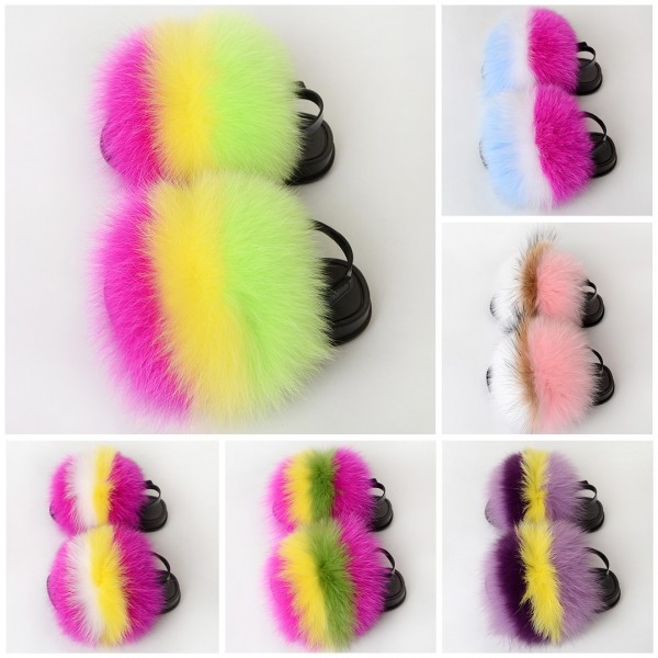 Cute Kids' Fur Slides with Arch Support Colorful Fur Slippers