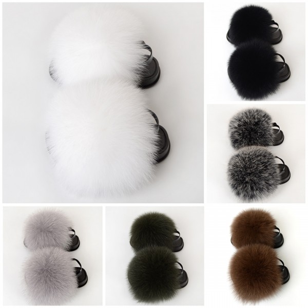 Cute Fluffy Slippers with Black Strap Fur Slides Sandals For Kids