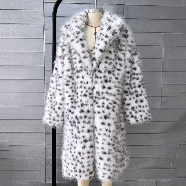 Long Dalmatian Coat Fluffy Faux Fur Overcoat for Women