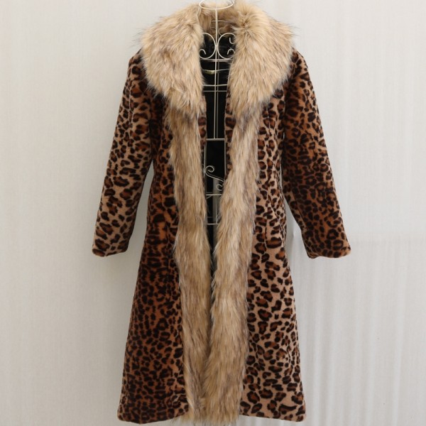 Luxury Leopard Coat with Faux Fur Collar and Trim for Women