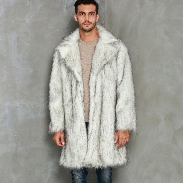 Men's Faux Fur Coat Winter Fluffy Long Overcoat