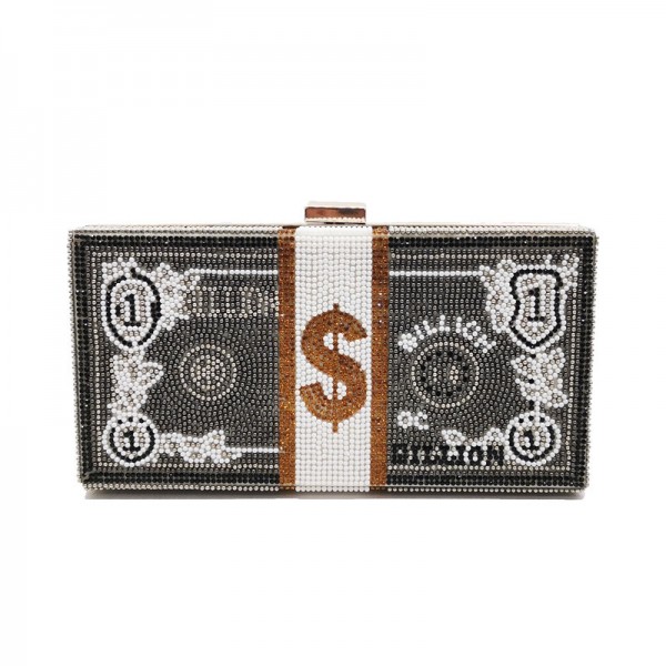 Money Clutch Purse Small Rhinestone Dollar Evening Handbag