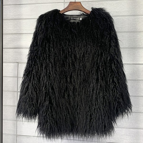 Mongolian Faux Fur Coat Long Shaggy Fluffy Outerwear for Women