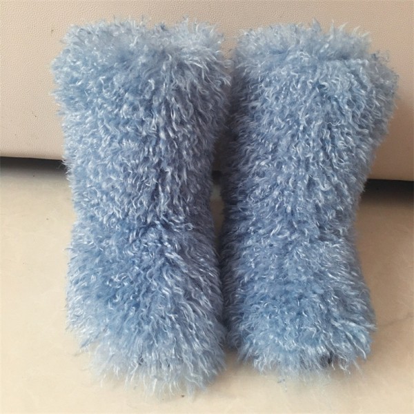 Mongolian Lamb Fur Boots Warm Curly Booties for Women