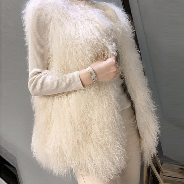 Mongolian Lamb Fur Vest Shaggy Waistcoat for Women