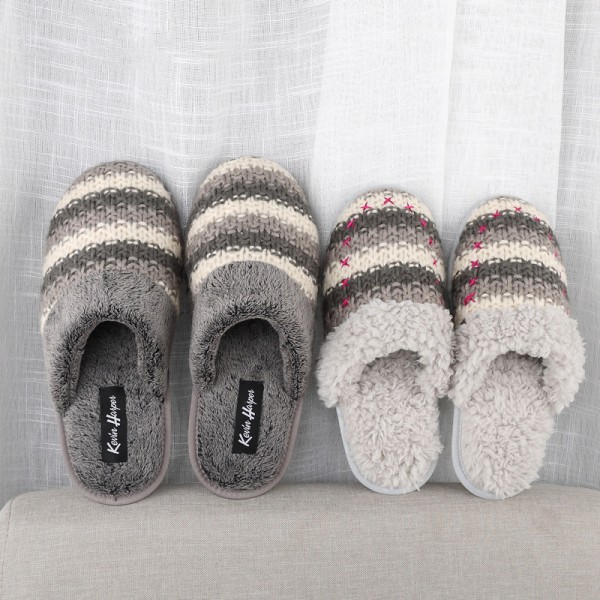 Comfy Mens House Slippers Couple Knit Fleece Scuffs
