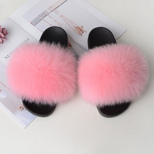 Cute Fox Fur Slides for Girls and Toddlers Pink Kids' Furry Slides
