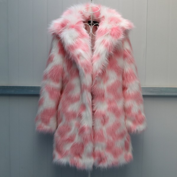 Pink Faux Fur Coat for Women Fluffy Multi-Color Overcoat