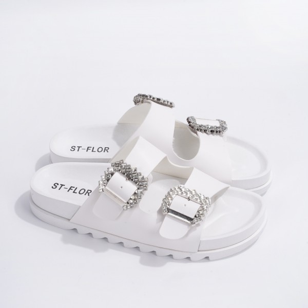 Rhinestone Footbed Sandals Women's Double Buckle Slides