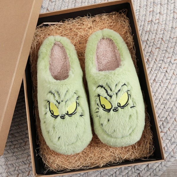 Plush Grinch Slippers Winter House Shoes for Women and Men