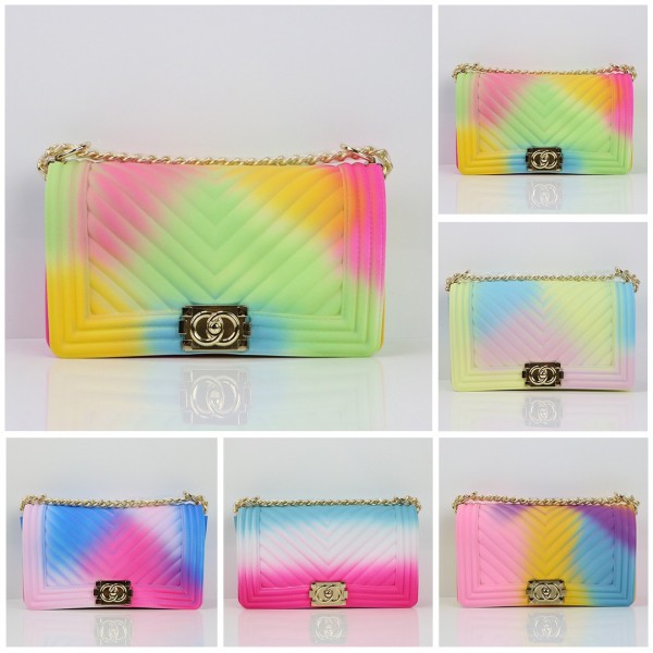 Colorful Crossbody Bags Fashion Design Jelly Purse With Metal Chain Strap