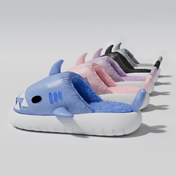 Puffy Shark Slippers with Detachable Fuzzy Lining for Women and Men