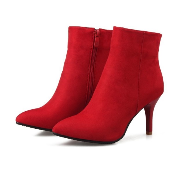 Red Suede Booties Christmas Heeled Ankle Boots for Women