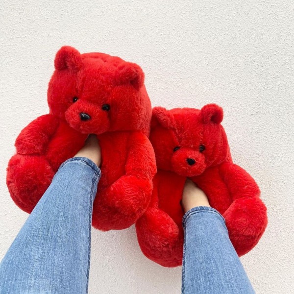 Red Teddy Bear Slippers Adults' Warm Plush House Shoes