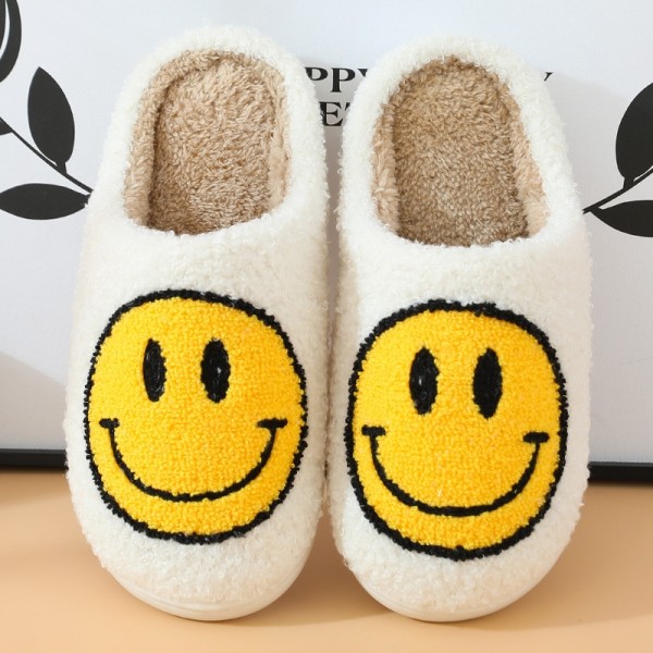 Smiley Face Slippers for Women and Men Comfy Plush House Shoes