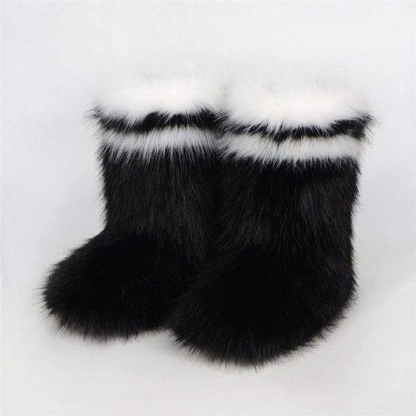 Striped Fur Boots Winter Warm Furry Booties for Women