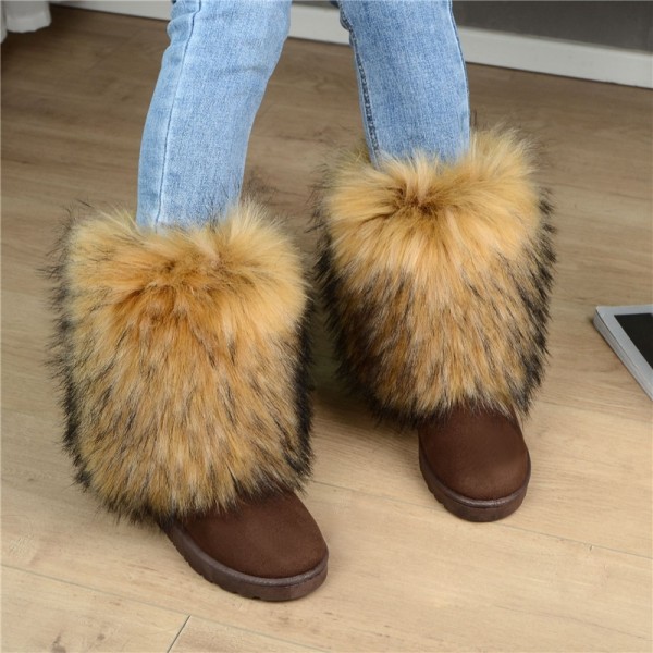 Suede Snow Boots with Fur Cuffs for Women