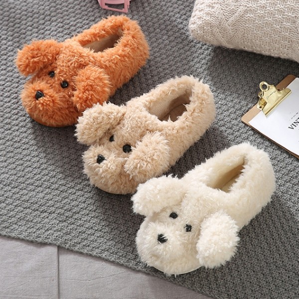 Teddy Dog Slippers Winter Animal House Shoes for Women