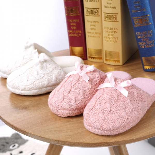 Womens Knitted Scuffette Slippers Cute Ladies Slippers with Bow