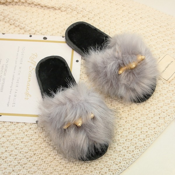 Fluffy Slides with Gold Crown for Women and Girls Open Toe Furry Slipper Shoes