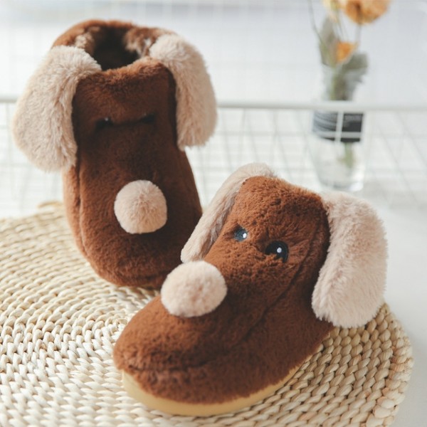 Fuzzy Dog Slippers for Adults & Kids with Long Ears Winter House Shoes