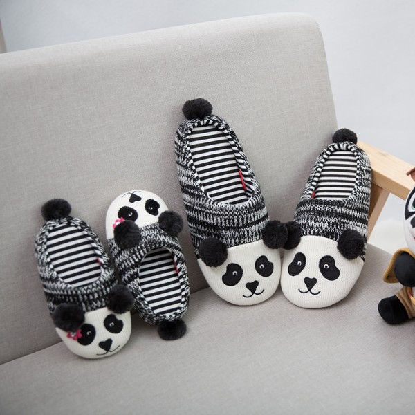 Womens Panda Animal Slippers Knit Mother and Daughter's Scuffs