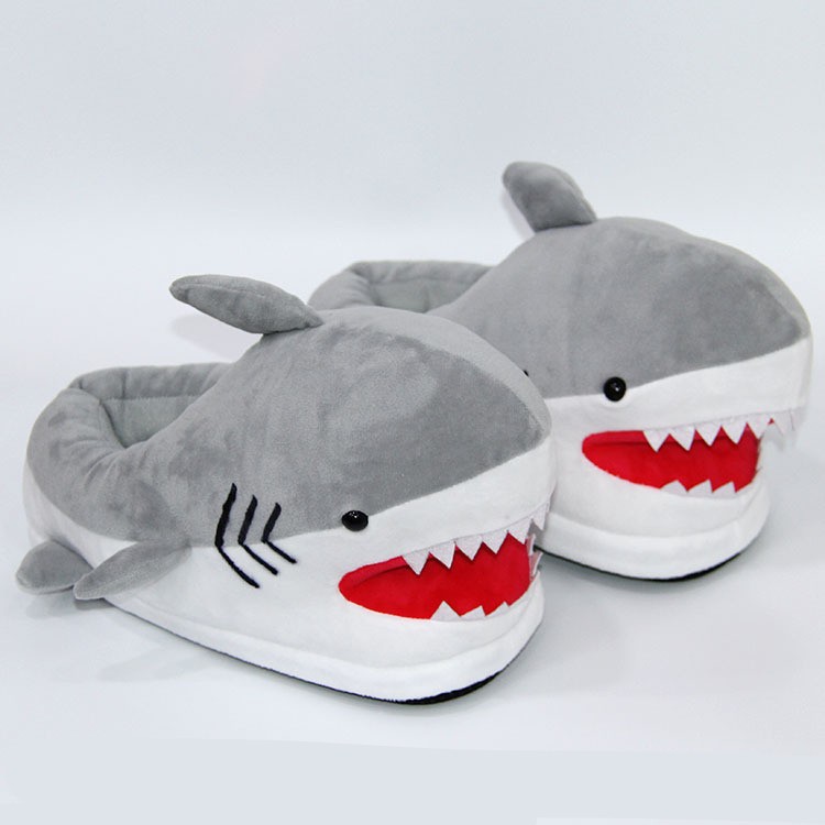 Adult Shark Indoor Slippers Full Surround Fuzzy Warm Carpet Shoes 