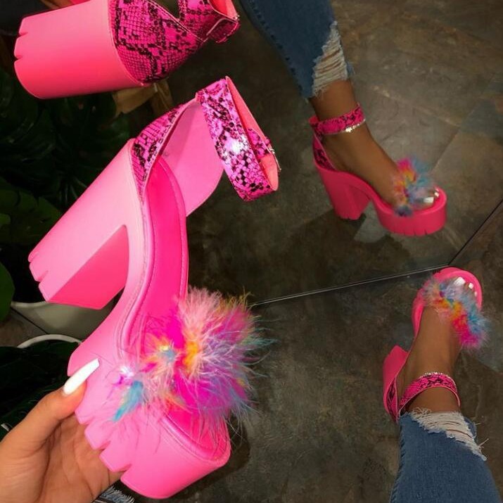 Hot Pink Platform Sandals Women's High Heel Pump Shoes