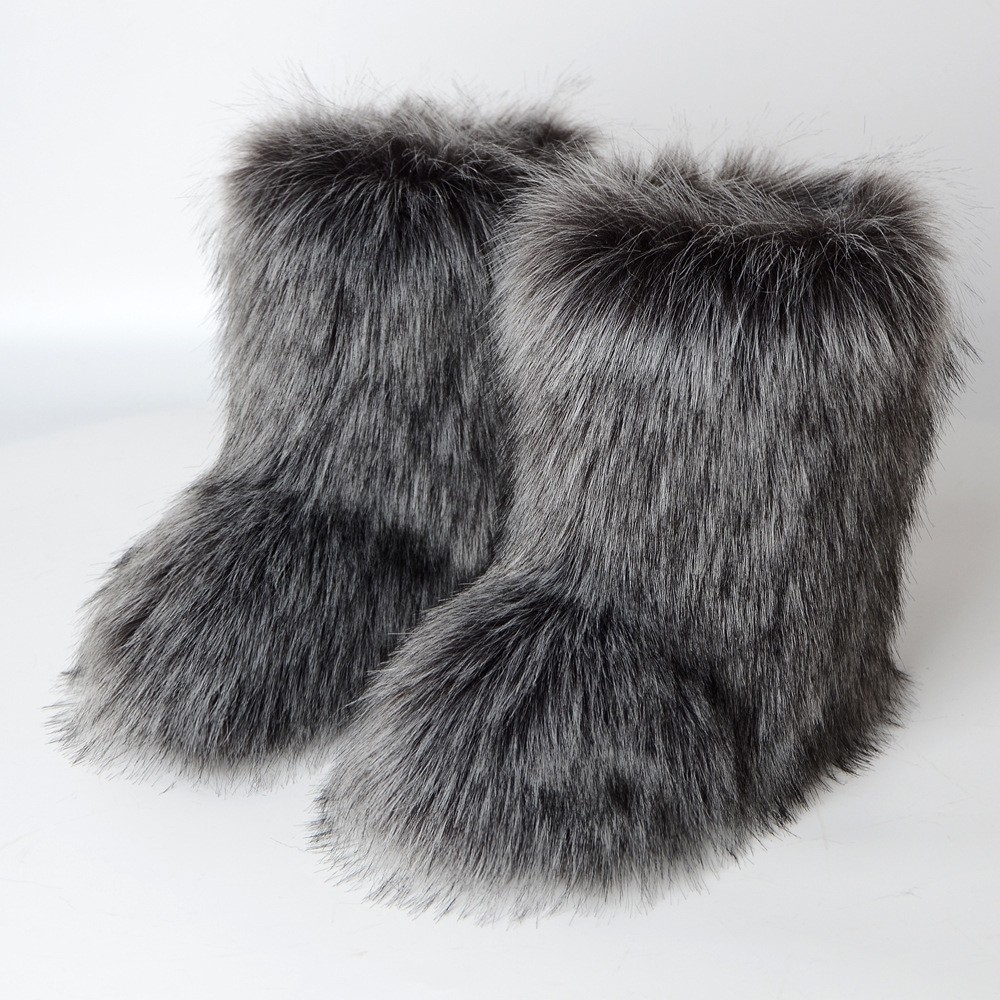 Women's Fur Boots Winter Warm Fluffy Booties