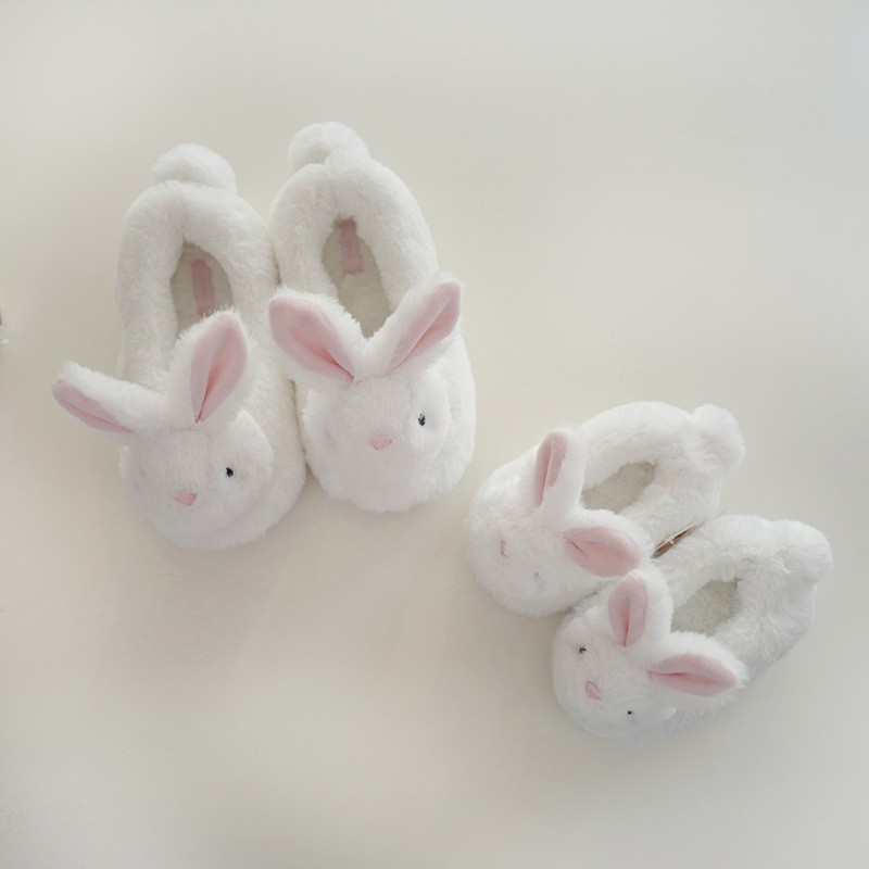 Girls Fuzzy Gray Bunny Slippers Kids Sock Size 7-3 NEW 