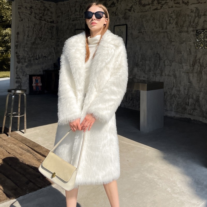 Long Faux Fur Coat Winter Fluffy Overcoat for Women