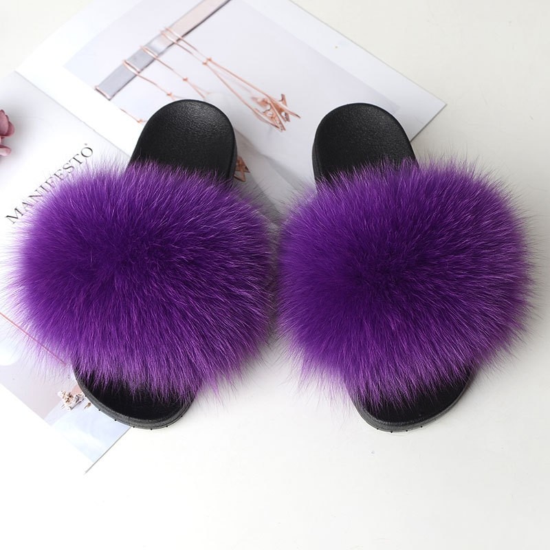 FURINFASHION GB-05 Furry Mink Fur Slides For Women With Fluffy Purple Bow  Cozy Open Toe Slippers Outdoor Breathable Anti-Skid Sole Fashionable Summer  Footwea (9, Light Purple)