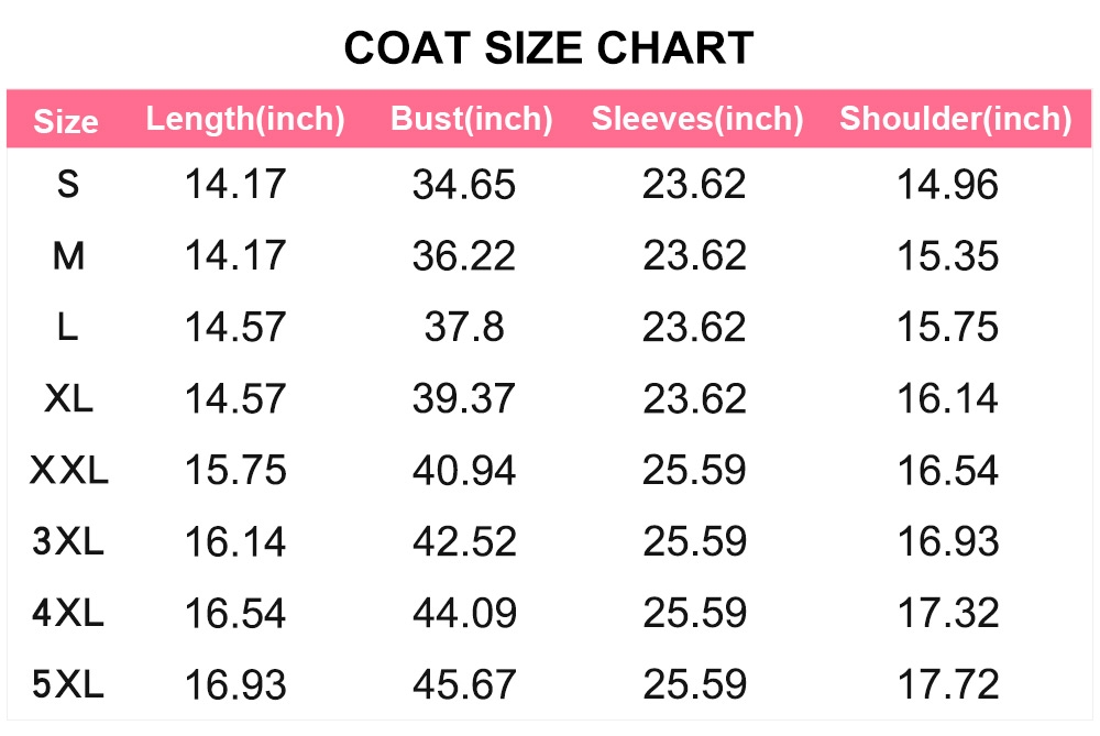coat size chart
